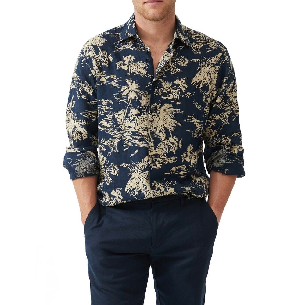 Rodd & Gunn Livingstone Linen Shirt Midnight Sand XS Italian Albini NWT $198